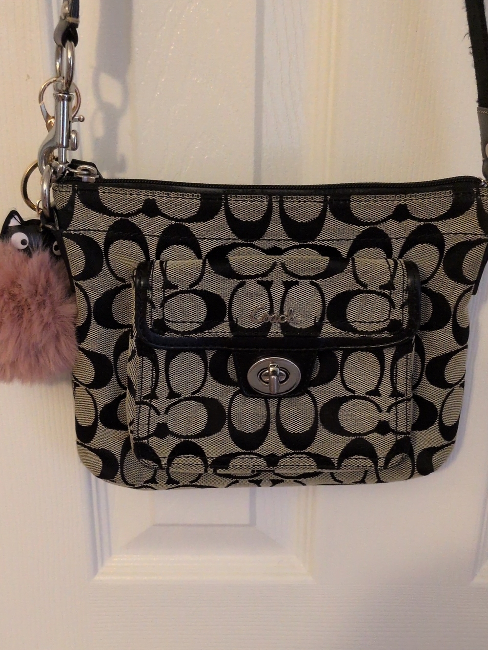 Coach Black and Cream Signature Turn-Lock Crossbody See Pictures For Call Outs